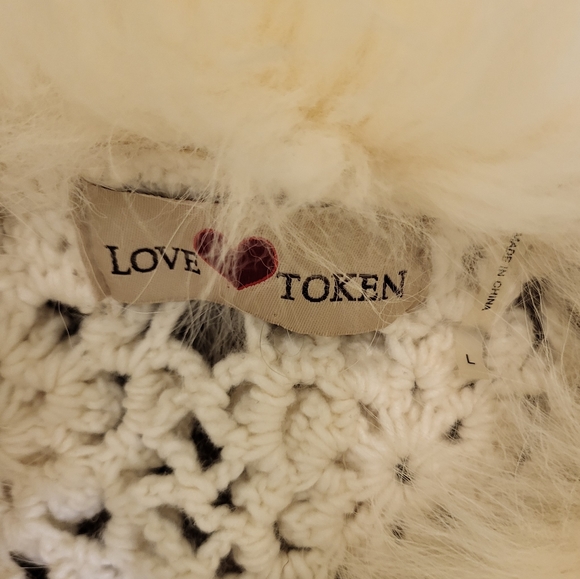 Love Token Crochet Fox Fur Collar Cardigan,Sweater,Jacket Size Large Ivory - Picture 9 of 13